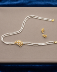 Elegant White Pearl & CZ Stone Necklace Set – Floral Design Jewelry