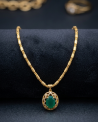 Traditional Gold Chain Necklace with Green Jade Pendant | Handcrafted Style Ethnic Jewelry