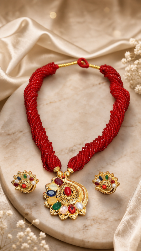Ethnic Navratna Festival Necklace Set Ethnic Navratna Festival Necklace Set - Image 1