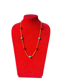 Gold Chain Necklace with Turquoise & Coral Beads