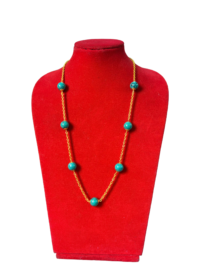 Gold Chain Station Necklace with Round Turquoise Beads