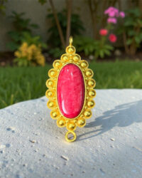 Gold-Filled Oval Rhodonite Gemstone Charm – Pink Stone Pendant - Image 2