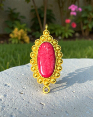 Gold-Filled Oval Rhodonite Gemstone Charm – Pink Stone Pendant - Image 2