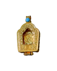 Gold-Gilded Tibetan Buddhist Gau (Ghau) Amulet Box – Traditional Portable Shrine