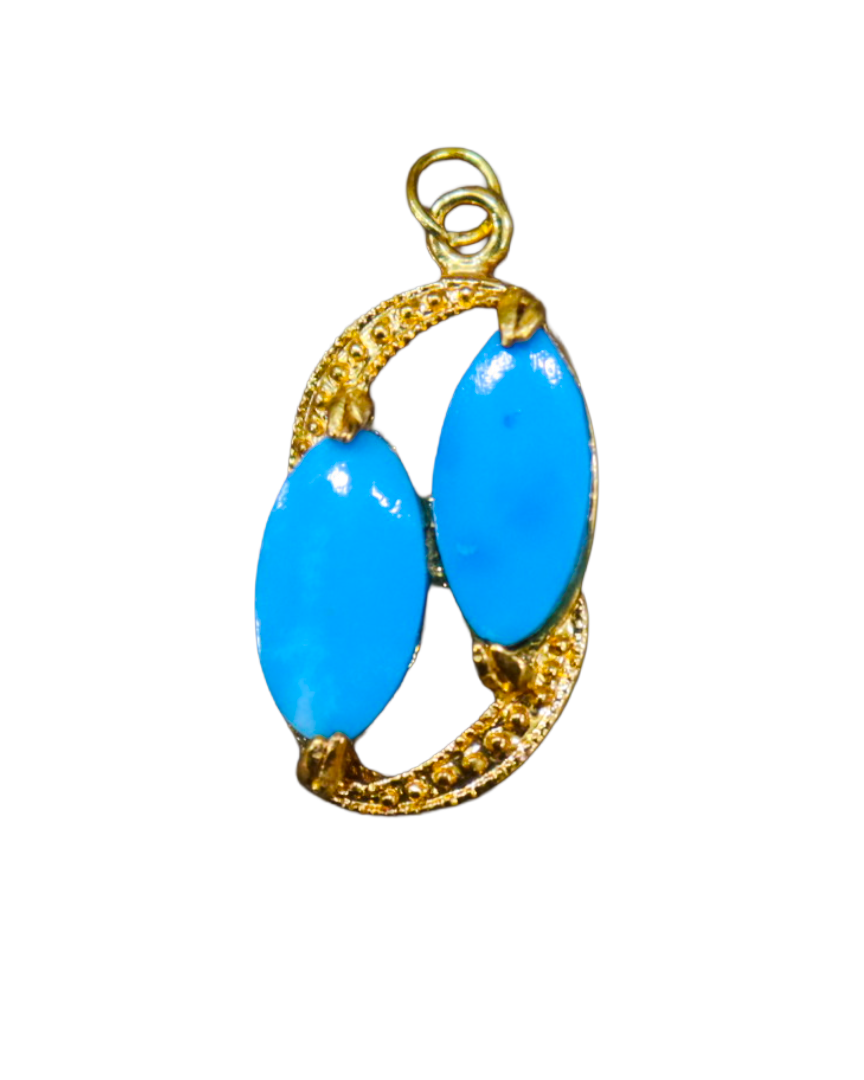 Gold Pendant with Dual Oval Natural Turquoise Gemstones Gold Pendant with Dual Oval Natural Turquoise Gemstones - Image 1