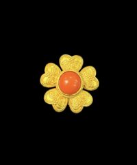 Gold-Plated Floral Brooch with Red Stone
