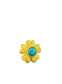 Gold-Plated Flower Brooch with Turquoise Stone Center