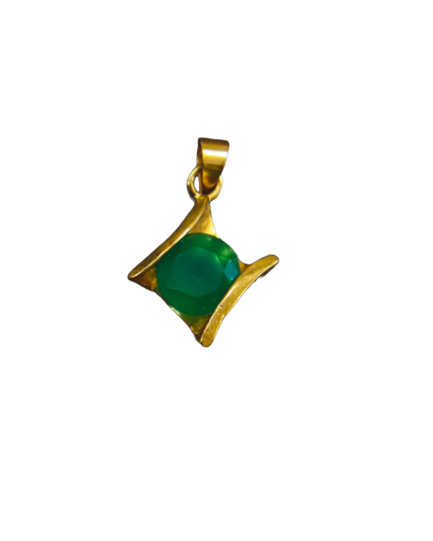 Gold-Plated Green Onyx Checker Cut Pendant Elegant Jewelry Gold-Plated Green Onyx Checker Cut Pendant | Elegant Jewelry - Image 1