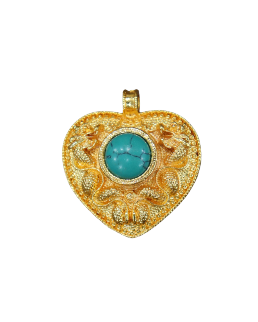 Gold-Plated Heart-Shaped Pendant with Natural Turquoise Stone Gold-Plated Heart-Shaped Pendant with Natural Turquoise Stone - Image 1