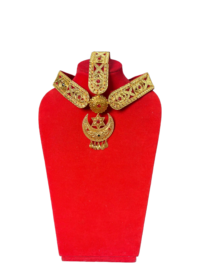 Gold-Plated Nepali Sirbandi Head Accessory with Red & Green Gemstones