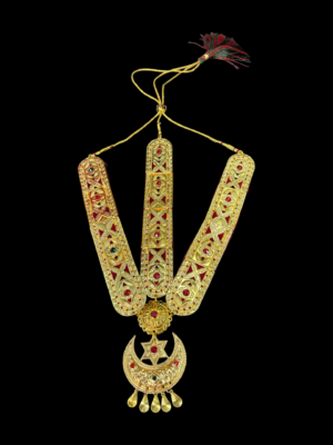 Gold-Plated Nepali Sirbandi Head Accessory with Red & Green Gemstones - Image 2