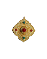 Gold-Plated Nepali-Tibetan pendant with Red & Turquoise Stones