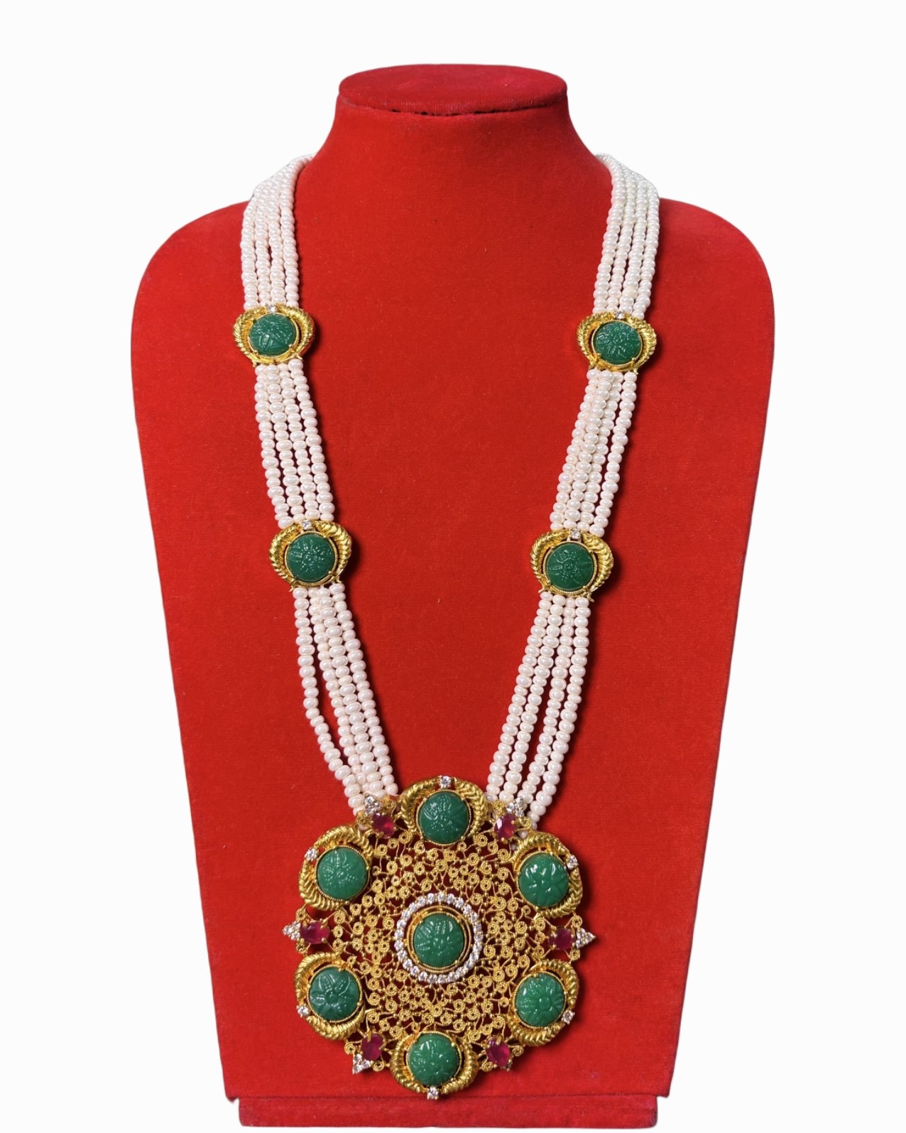 Gold-Plated Pearl & Green Onyx Studded Necklace Gold-Plated Pearl & Green Onyx Studded Necklace - Image 1