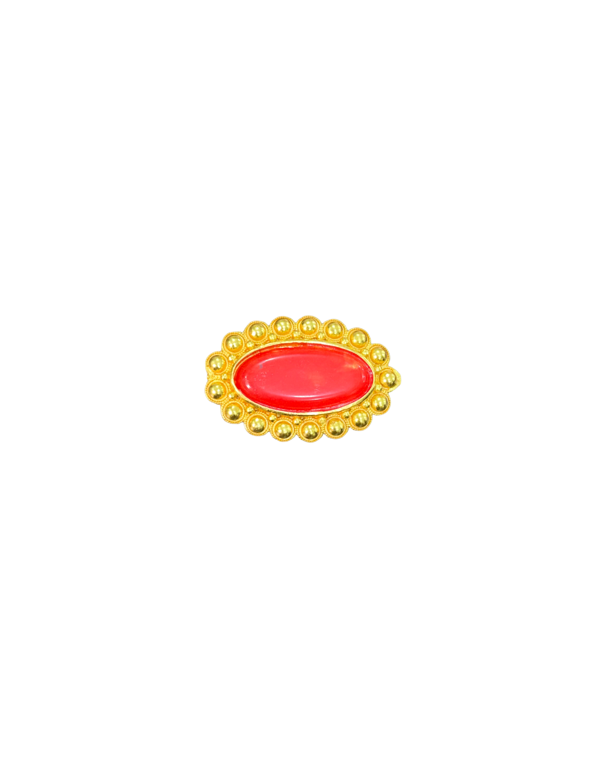 Gold-Plated Red Coral or Glass Stud Brooch – Vintage-Style Statement Pin - Image 1