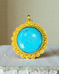 Gold-Plated Round Turquoise Pendant – Classic Boho Jewelry - Image 2