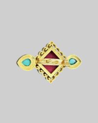 Gold-Plated Tibetan Brooch with Red & Turquoise Stones | Ethnic Himalayan Jewelry - Image 2