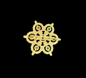 Gold-Plated Tibetan Ghau Amulet Brooch Pendant – Prayer Box with Coral & Turquoise Stones - Image 2