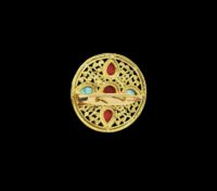 Gold-Plated Tibetan Ghau Amulet Brooch Pendant – Prayer Box with Turquoise & Coral Stones - Image 2