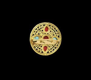 Gold-Plated Tibetan Ghau Amulet Brooch Pendant – Prayer Box with Turquoise & Coral Stones - Image 2