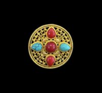 Gold-Plated Tibetan Ghau Amulet Brooch Pendant – Prayer Box with Turquoise & Coral Stones