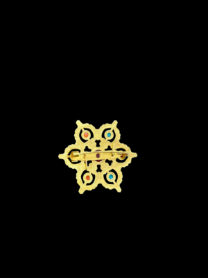 Gold-Plated Tibetan Ghau Amulet Brooch with Turquoise & Coral Stones - Image 2