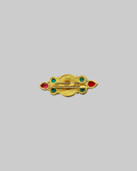 Gold-Plated Tibetan Ghau Brooch Box with Turquoise & Coral-Colored Stones | Ethnic Statement Pin - Image 2