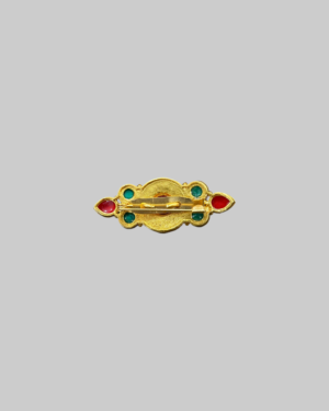 Gold-Plated Tibetan Ghau Brooch Box with Turquoise & Coral-Colored Stones | Ethnic Statement Pin - Image 2