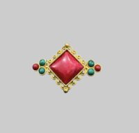 Gold-Plated Tibetan Ghau Brooch Shrine with Coral & Turquoise Stones | Spiritual Himalayan Jewelry