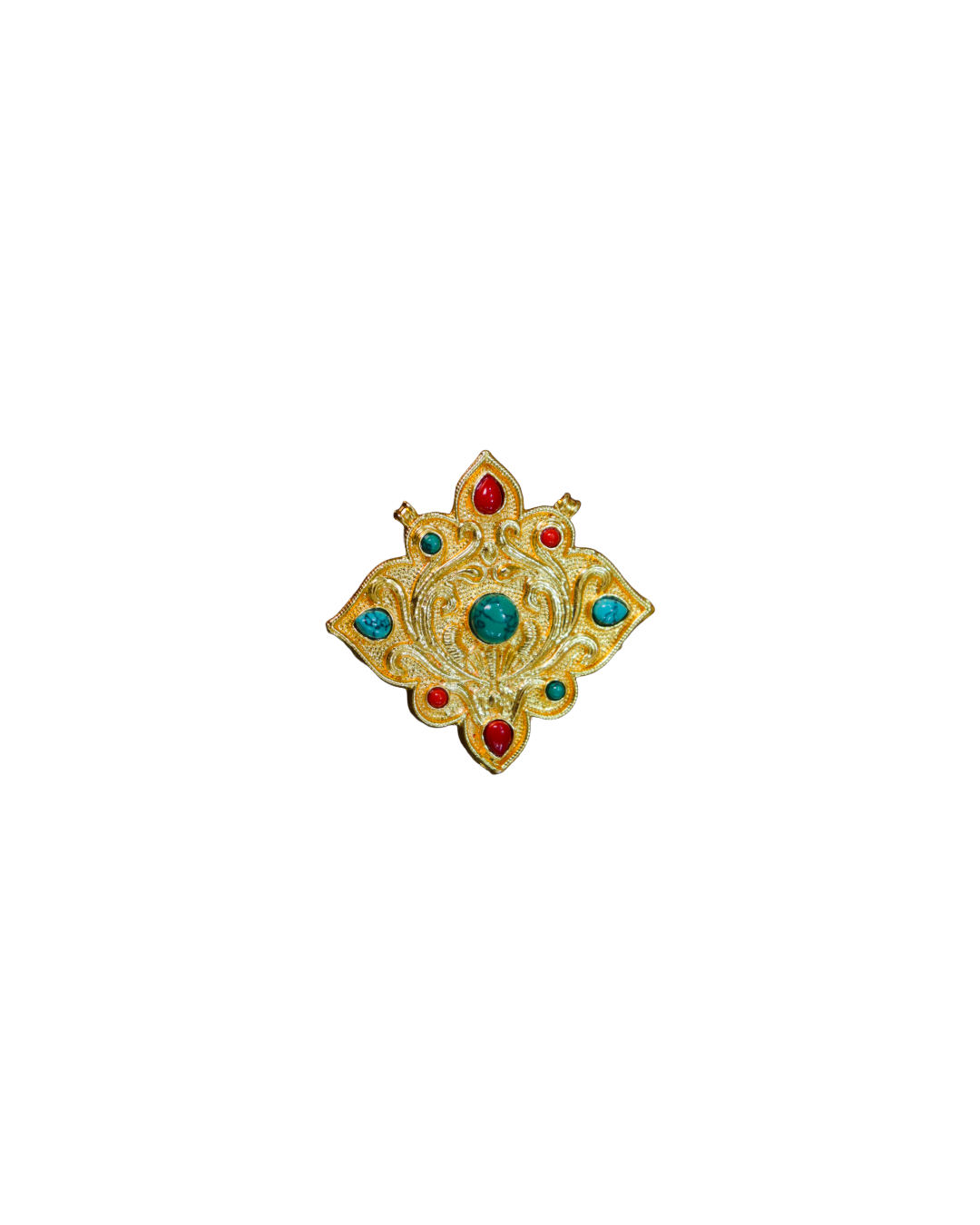 Gold-Plated Tibetan Ghau Prayer Box Amulet Pendant with Red & Blue Stone Beads Gold-Plated Tibetan Ghau Prayer Box Amulet Pendant with Red & Blue Stone Beads - Image 1