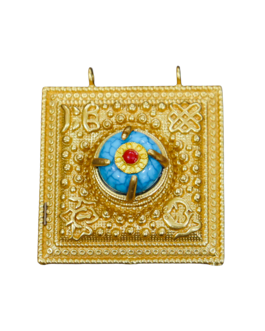 Gold-Plated Tibetan Ghau Prayer Box Pendant – Portable Shrine Amulet Gold-Plated Tibetan Ghau Prayer Box Pendant – Portable Shrine Amulet - Image 1