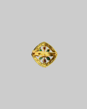 Gold-Plated Tibetan Pearl Ghau Amulet Brooch with Coral & Turquoise Stones - Image 2
