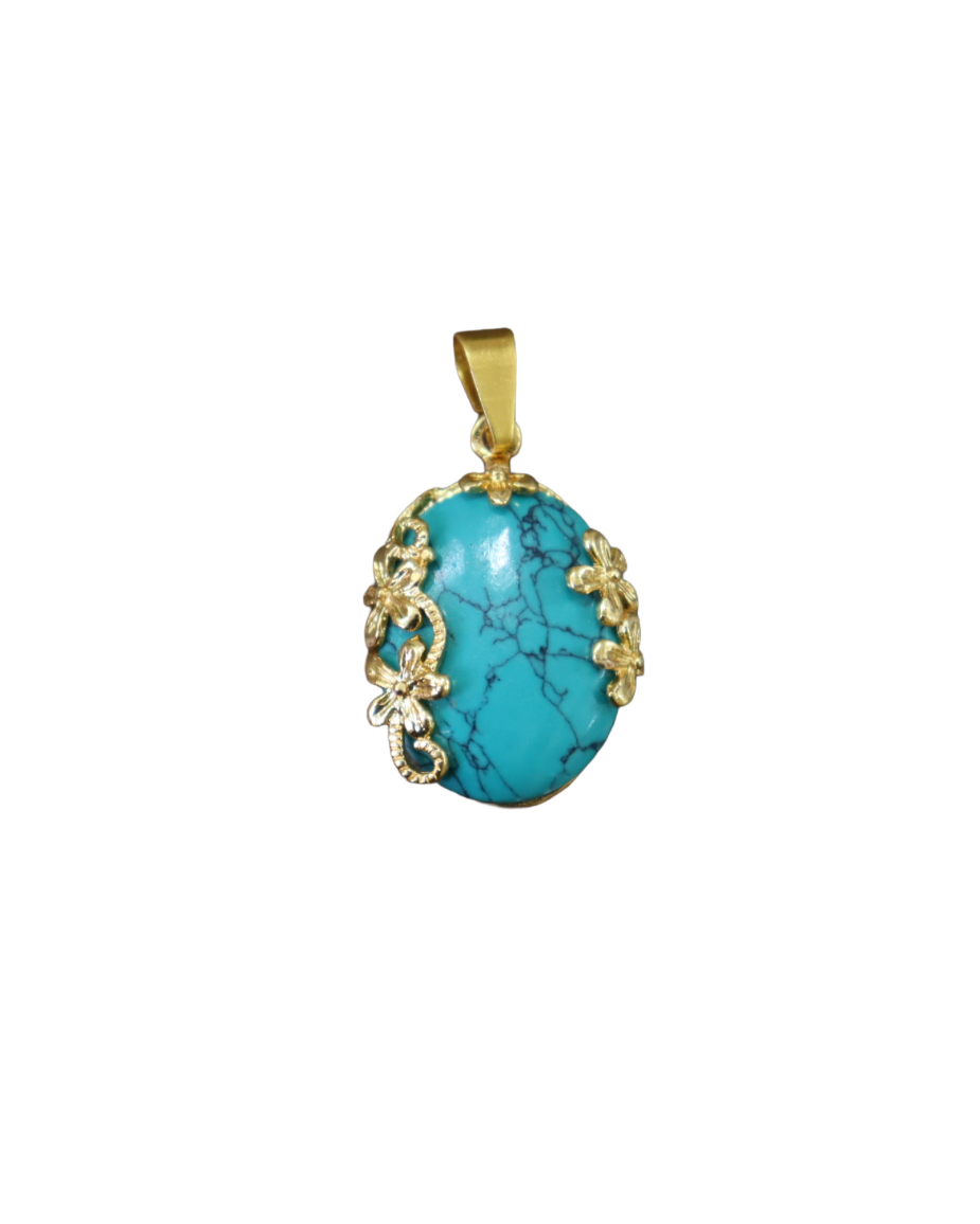 Gold-Plated Turquoise Floral Pendant Elegant Gemstone Necklace Gold-Plated Turquoise Floral Pendant | Elegant Gemstone Necklace - Image 1