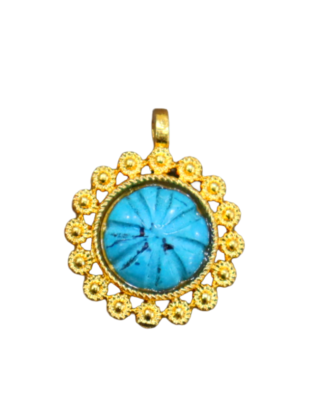 Gold-Plated Turquoise Pendant Floral & Mandala Design Gold-Plated Turquoise Pendant | Floral & Mandala Design - Image 1