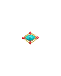 Gold-Plated Turquoise and Red Coral Brooch – Colorful Gemstone Jewelry
