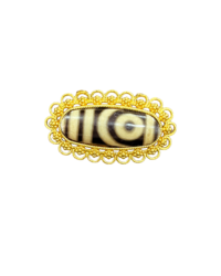Gold-Tone Brooch Featuring Dzi Bead – Vintage-Inspired Statement Pin with Tibetan Charm