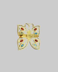 Gold-Tone Butterfly Brooch with Red & Teal Cabochons and Clear Crystal Accents | Possibly Vintage Crown Trifari or Kenneth Jay Lane - Image 2