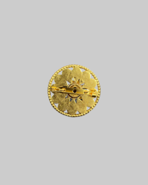 Gold-Tone Floral Brooch with Turquoise-Colored Teardrop Cabochons & Red Center Stone - Image 2