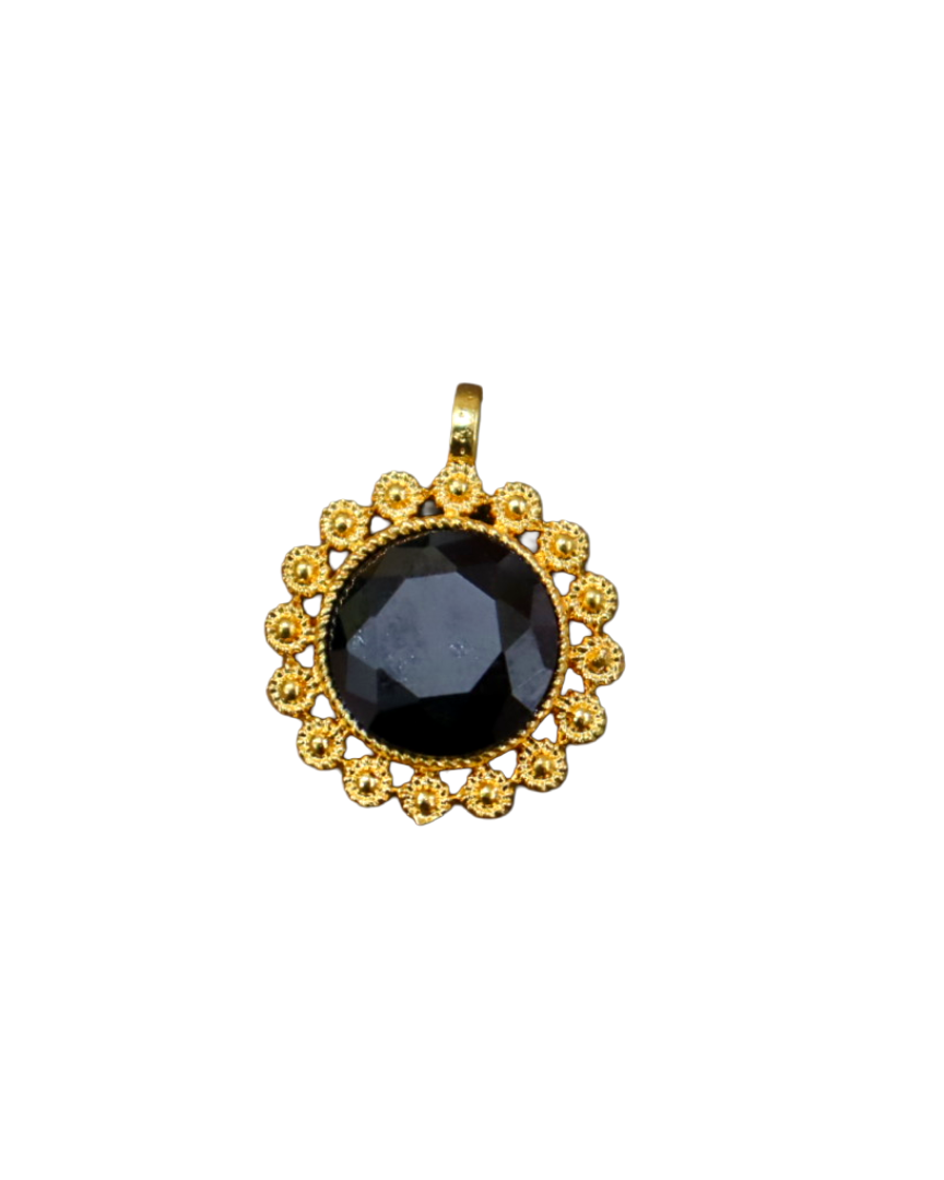 Gold-Toned Black Onyx Pendant with Granulated Frame Gold-Toned Black Onyx Pendant with Granulated Frame - Image 1