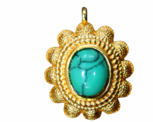 Gold-Toned Pendant with Oval Turquoise Gemstone | Elegant Statement Necklace - Image 2