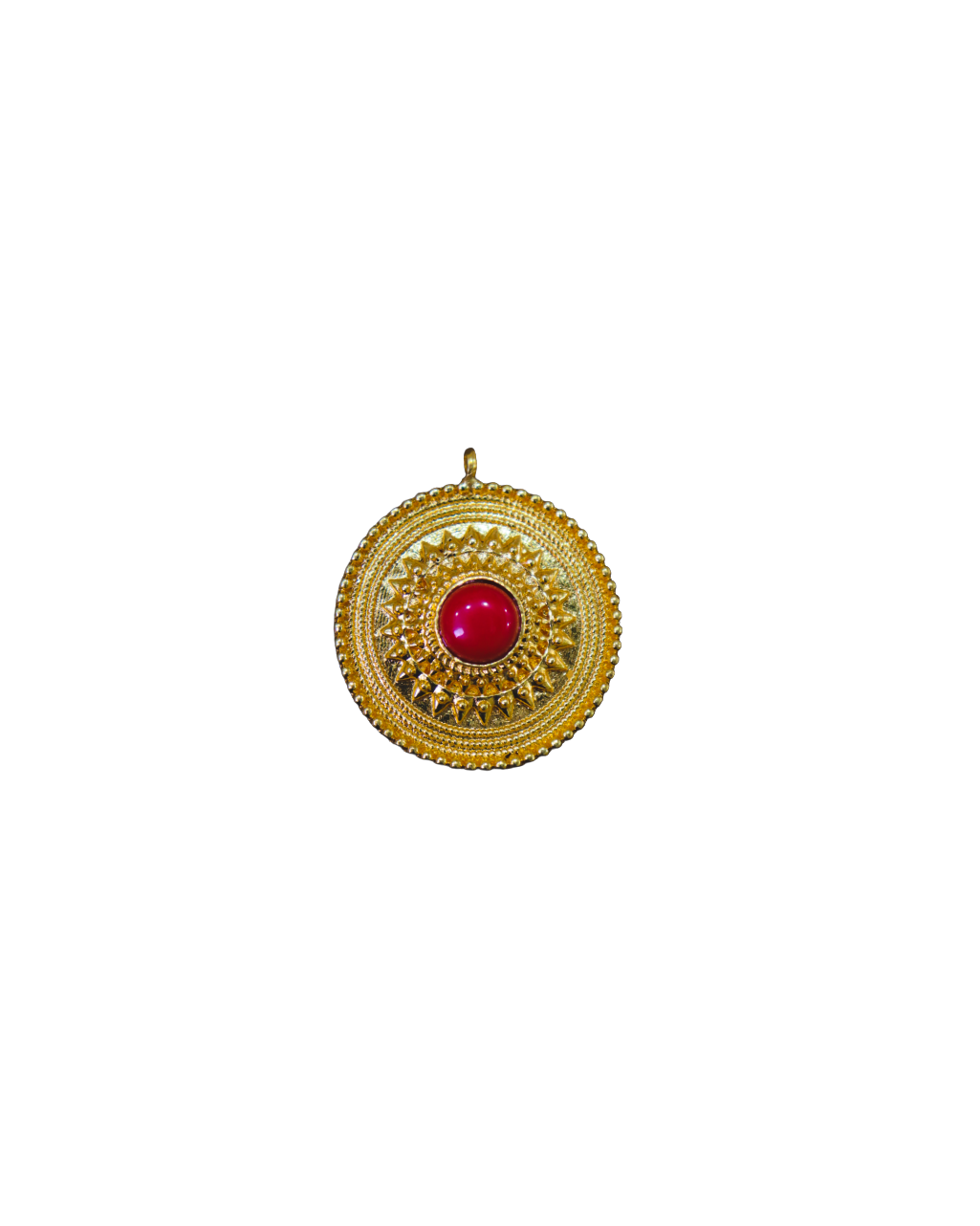Gold-Toned Pendant with Red Enamel or Stone Center Elegant Statement Necklace Gold-Toned Pendant with Red Enamel or Stone Center | Elegant Statement Necklace - Image 1