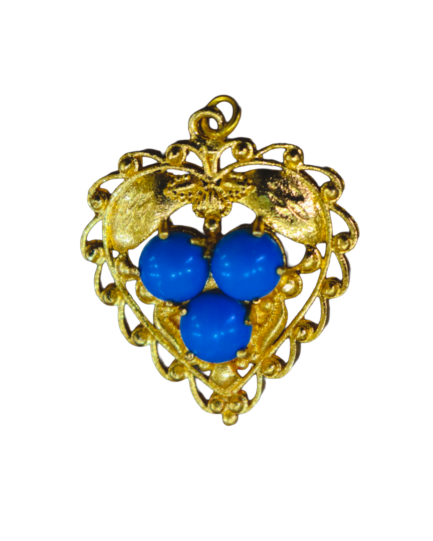 Gold-Toned Pendant with Three Blue Cabochon Stones Gold-Toned Pendant with Three Blue Cabochon Stones - Image 1
