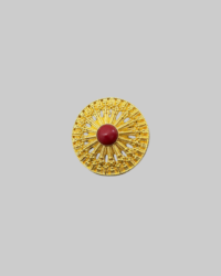 Gold-Toned Starburst Brooch with Red Glass Cabochon Center | Vintage-Style Statement Pin