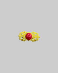 Gold-Toned Vintage Brooch with Red Glass Cabochon Center | Classic Statement Pin