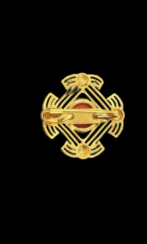 Gold and Coral Brooch – Late Art Deco / Retro Period Statement Pin - Image 2