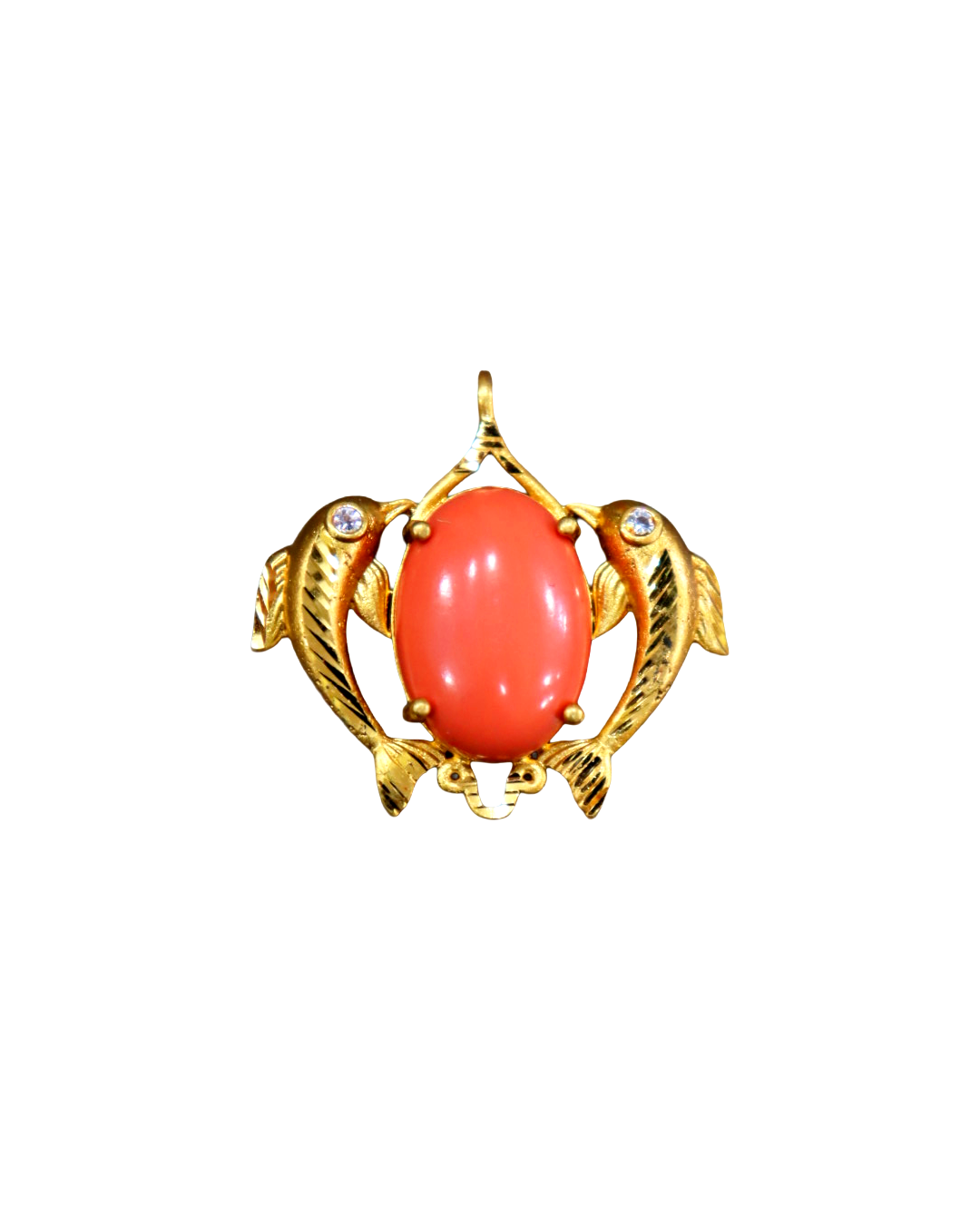 Gold and Coral Dolphin Brooch or Pendant Marine-Inspired Jewelry Gold and Coral Dolphin Brooch or Pendant | Marine-Inspired Jewelry - Image 1