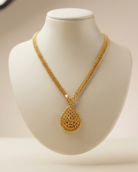 Golden Beaded Teardrop Pendant Necklace Golden Beaded Teardrop Pendant Necklace - Image 1