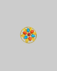 Handcrafted Tibetan Ghau Brooch – Gold-Gilded Copper Buddhist Prayer Box with Turquoise & Coral
