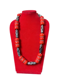 Handmade Tibetan Necklace with Red Beads & Black & White Dzi