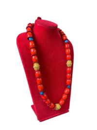Traditional Nepali Kater Gedi with Fine Peru Mala | Red Coral & Gold-Plated Bead Necklace - Image 2