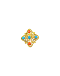 Kenneth Jay Lane Crystal Turquoise Brooch – Vintage Designer Statement Pin in Gold-Tone Setting